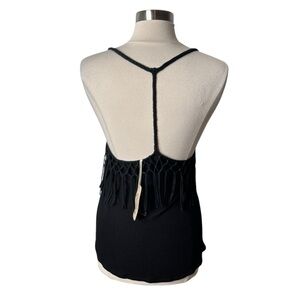Khush Montana Fringe T-Back Tank Top Black Western Shirt Womens Medium New‎ NWT
